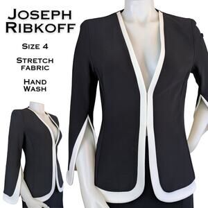 Joseph Ribkoff Blazer 4 Black Ivory Split Sleeve Colorblock Event Evening Jacket
